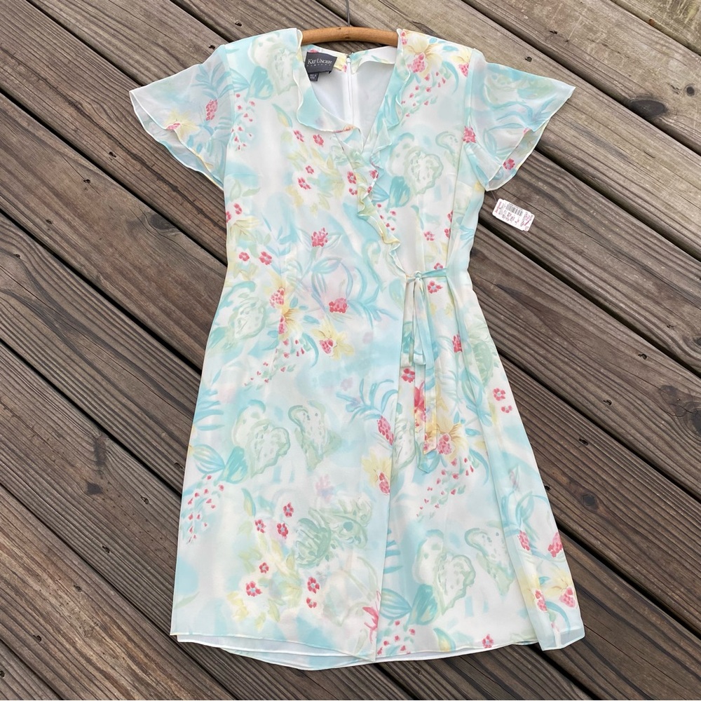Kay Unger New York Vintage Floral Wrap Silk Dress